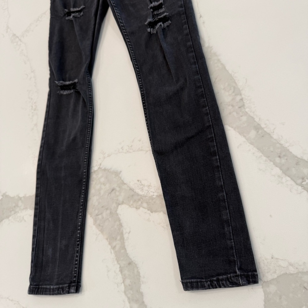 Free People Distressed High Rise Black Denim Jeans Womens 29 Stretch Grunge Edgy - Picture 2 of 7